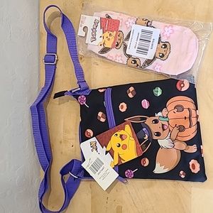 Eevee Pokemon Bundle: Passport Crossbody Halloween Bag and No show Socks